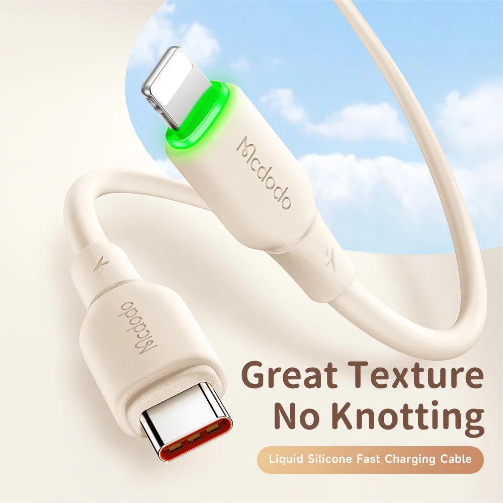 Mcdodo 36W USB C to Lightning Data Cable with LED 1.2m - Black & Beige