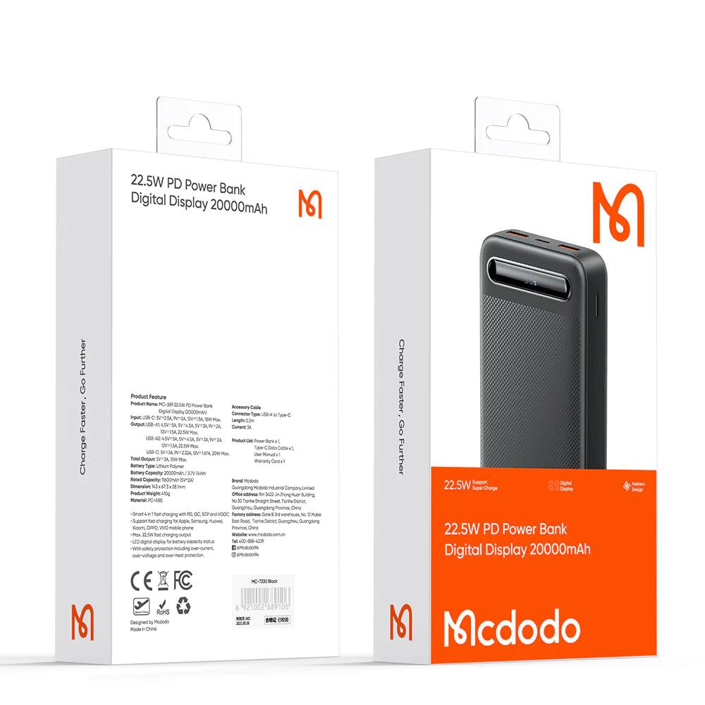 Mcdodo 22.5W PD Power Bank with Digital Display 20000mAh -Black & Blue