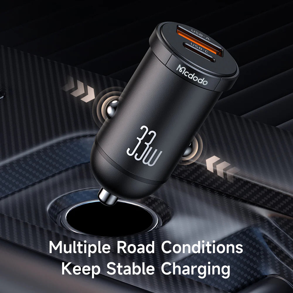 Mcdodo 33W 2 Port Car Charger  Fast USB A & USB C Charging - Black