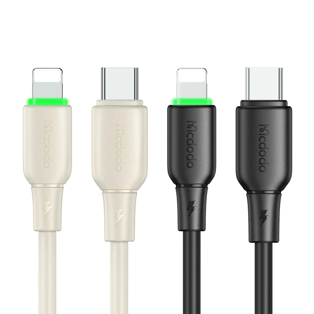 Mcdodo 36W USB C to Lightning Data Cable with LED 1.2m - Black & Beige