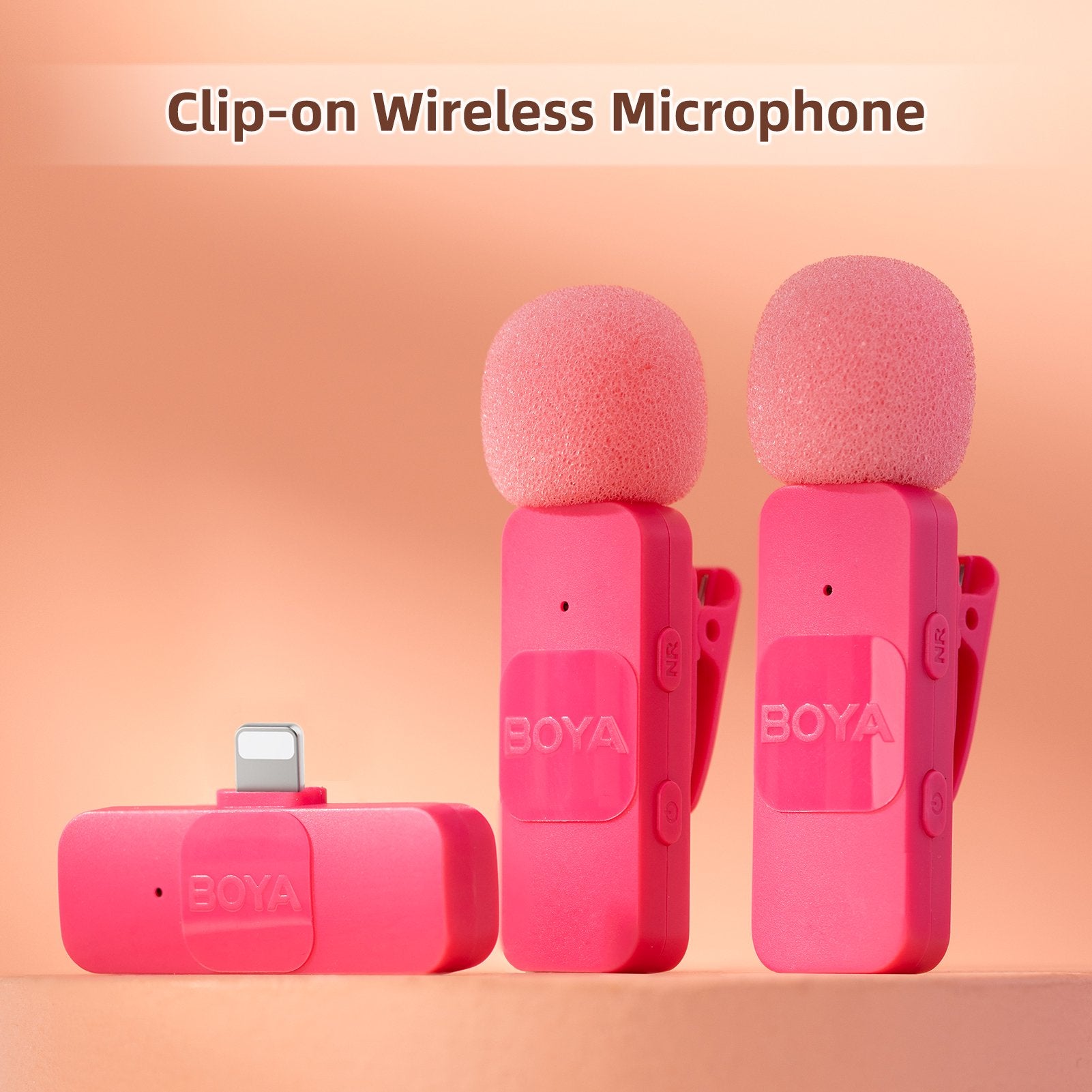 BOYA Ultracompact 2.4GHz Wireless Microphone System for iPhone (Two MIc) - Pink