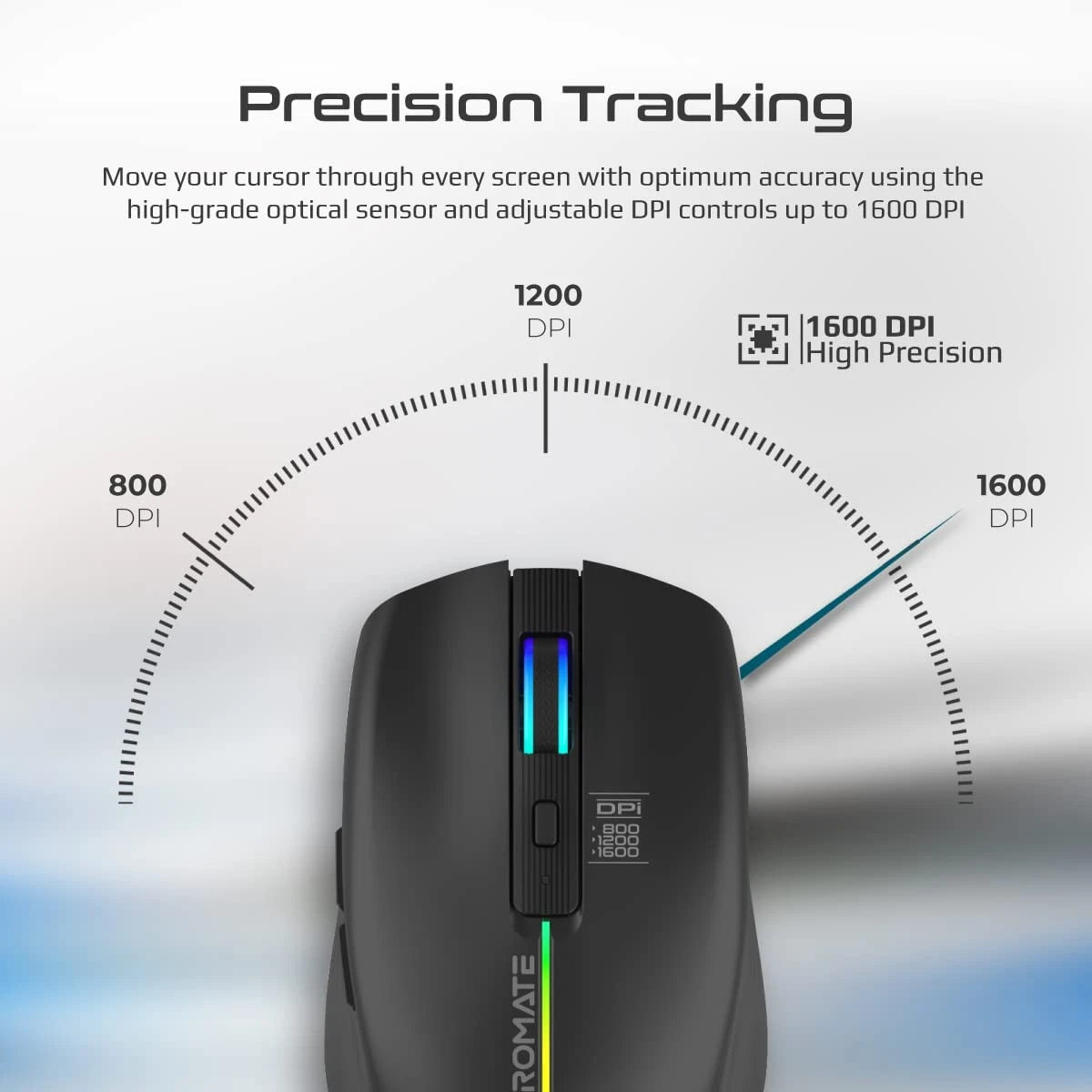 Promate Kitt Wireless Mouse, Ergonomic 500mAh Rechargeable LED Backlit Mice