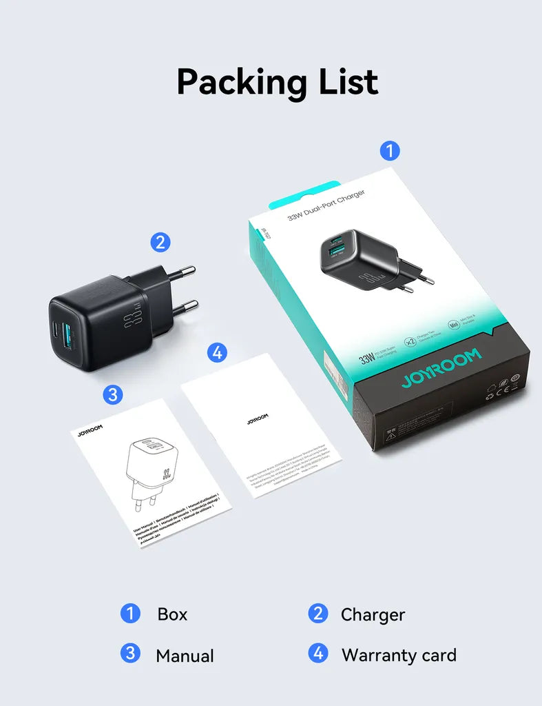 Joyroom JR-TG7 33W Dual Port Fast Charger with USB-C Cable - Black