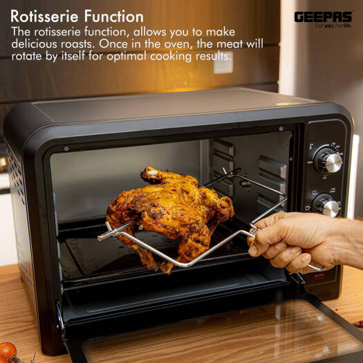 Geepas 2000W 42L Electric Oven, Rotisserie, 6-Stage Heating, Black GO4450