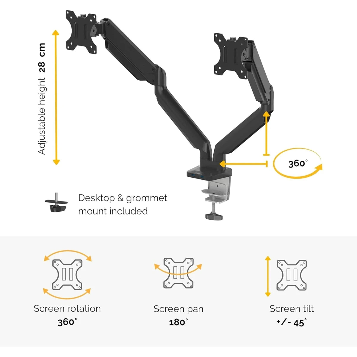 Fellowes Platinum Series Adjustable Dual Monitor Arm - Black