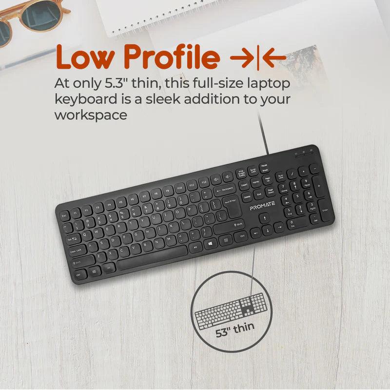 PROMATE Combo KM2 Wired Keyboard & Mouse Quiet & Ergonomic Design - Black