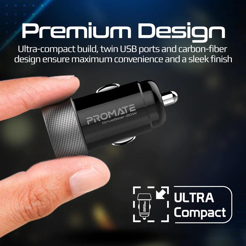 PROMATE DriveGear 20W Car Charger Fast & Safe Charging - Black