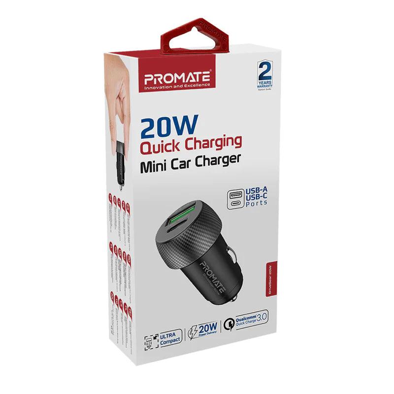 PROMATE DriveGear 20W Car Charger Fast & Safe Charging - Black