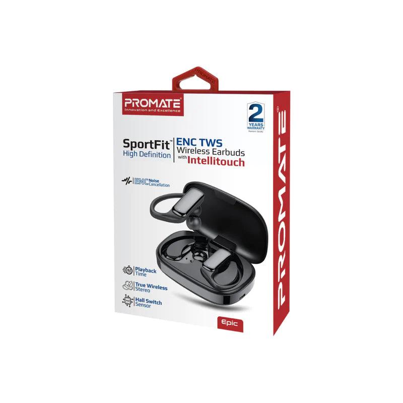 Promate Epic SportFit TWS Earbuds with ENC - Black