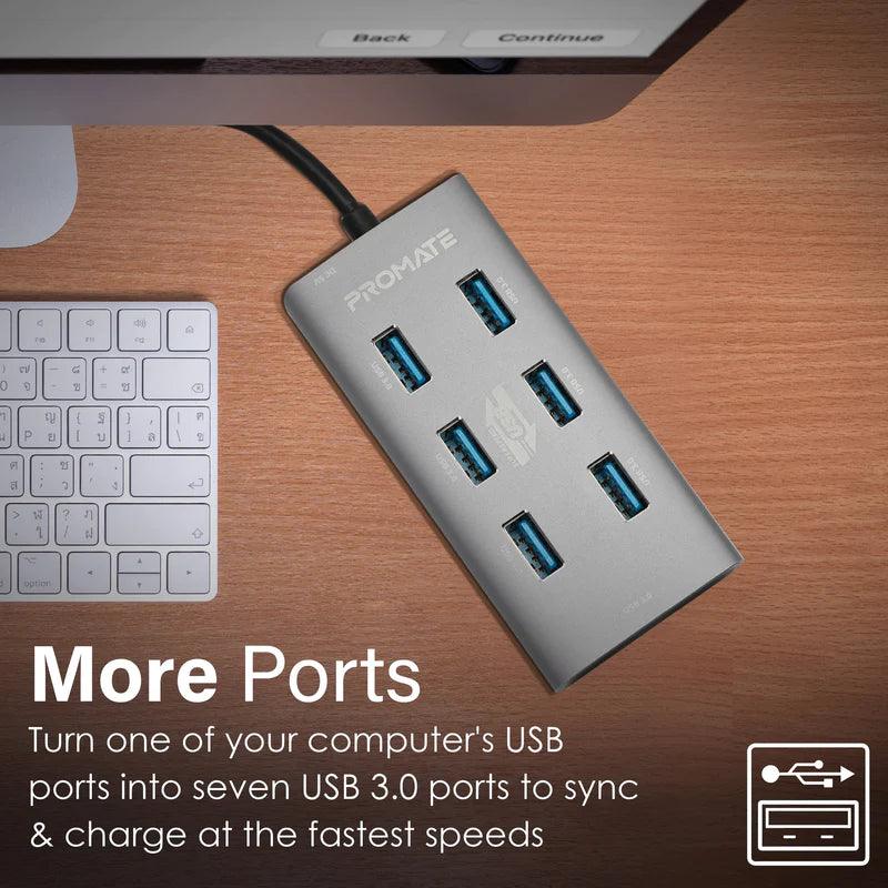 PROMATE EzHub 7 USB Hub 7 Ports Aluminium Powered - Grey