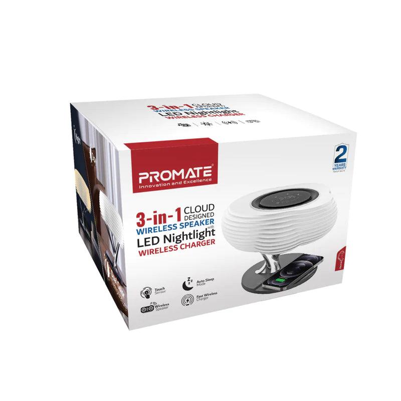 PROMATE HomeCloud 3 in 1 Wireless Speaker LED & Charger - White