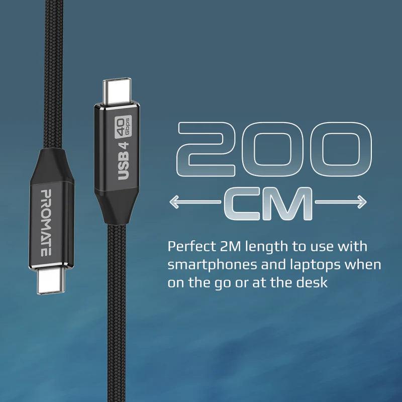 PROMATE USB4™ 40Gbps SuperSpeed Cable2M Durable Design - Black