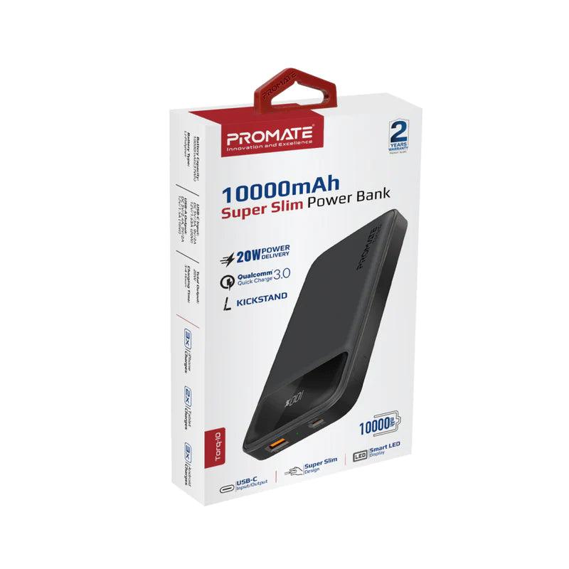 PROMATE Torq 10 10000mAh Super-Slim Power Bank with Fast Charging - Black