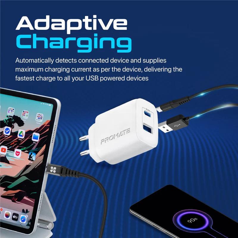 PROMATE BiPlug 2 17W Dual Port High Speed Charger - Black & White