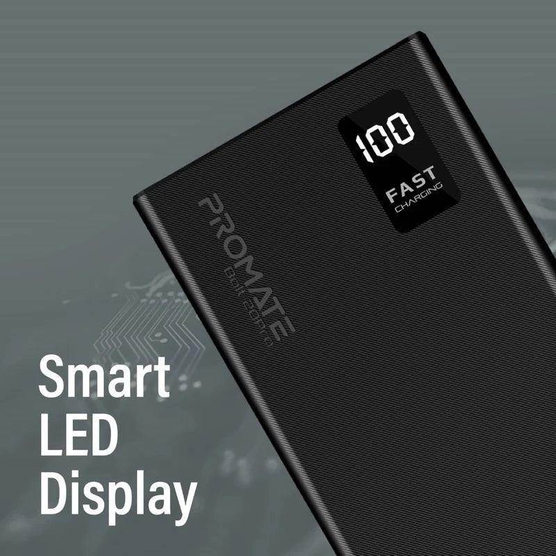 PROMATE Bolt 20Pro 20000mAh Power Bank with Smart Dual USB Charging - Black