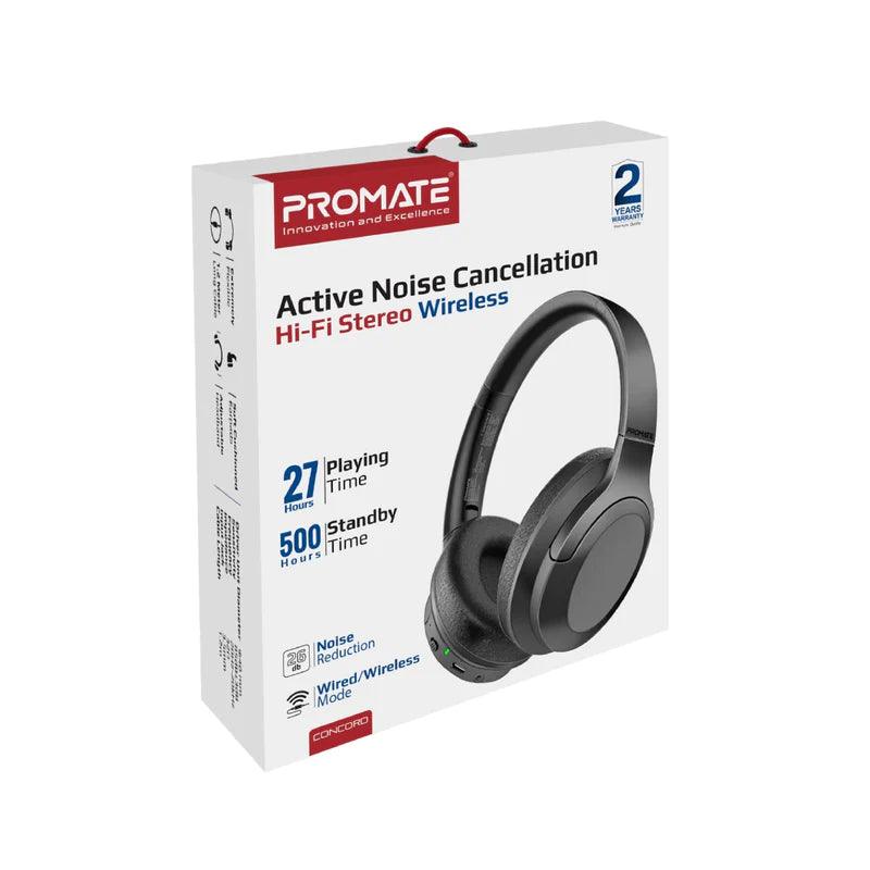 Promate Concord Wireless Headphones with ANC & Hi-Fi Sound - Black