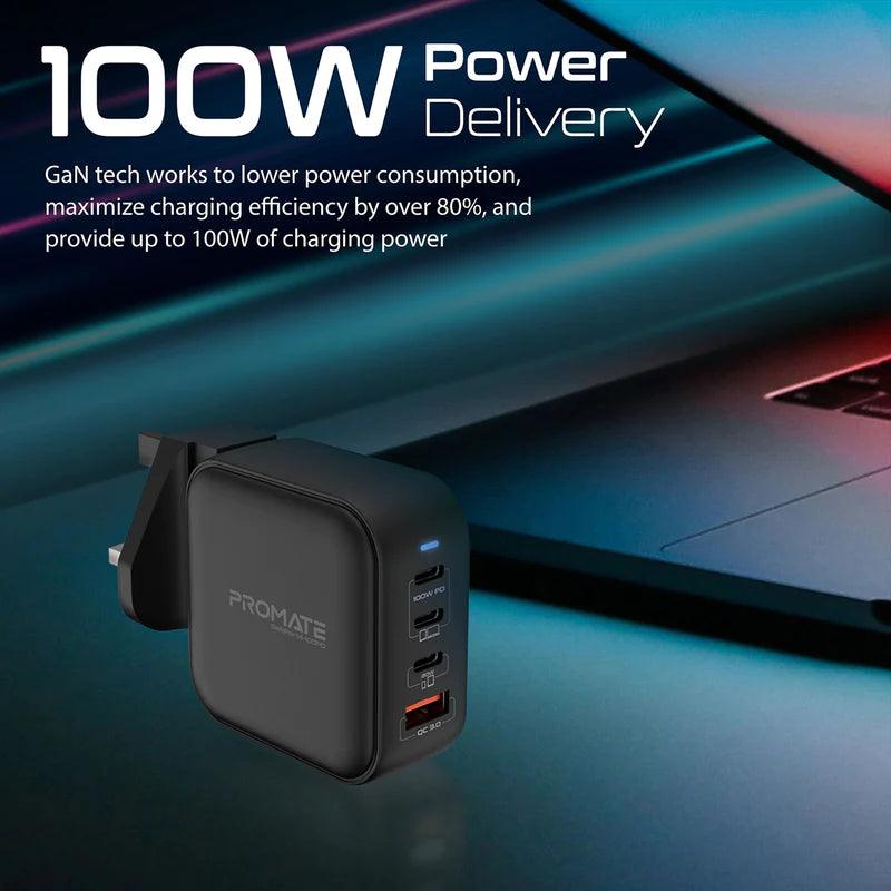 PROMATE GaNPort4 100PD 100W GaN Charger with 4 Ports - Black