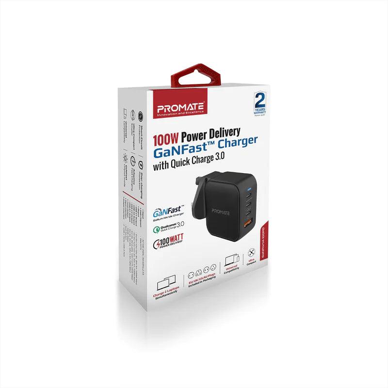 PROMATE GaNPort4 100PD 100W GaN Charger with 4 Ports - Black