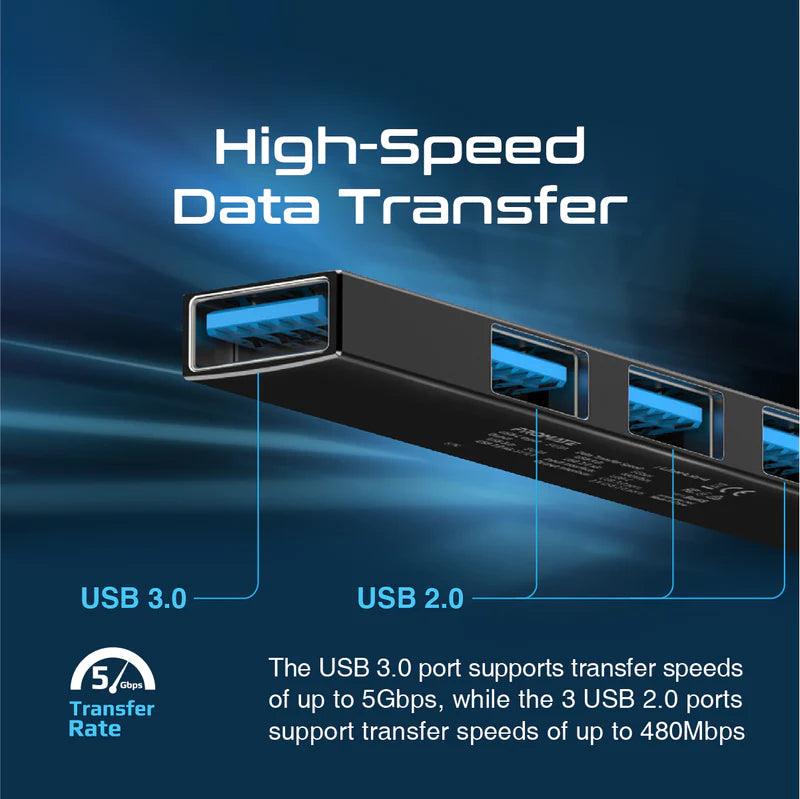 Promate 4 in 1 USB C Hub Flexible High Speed Connectivity - Black