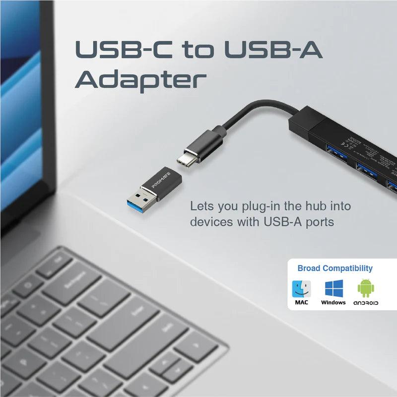 Promate 4 in 1 USB C Hub Flexible High Speed Connectivity - Black