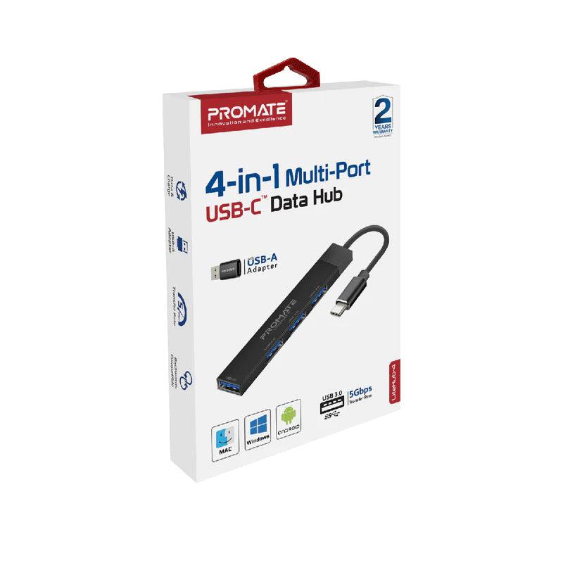 Promate 4 in 1 USB C Hub Flexible High Speed Connectivity - Black