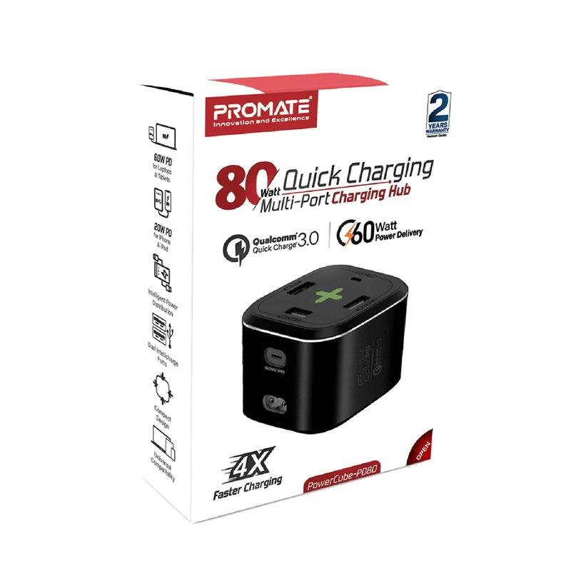 PROMATE PowerCube PD80 80W Quick Multi Port Charger - Black