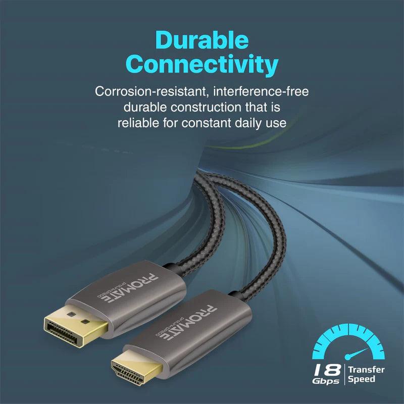 PROMATE DisplayPort to HDMI Cable 4K@60Hz Superior Quality - Grey