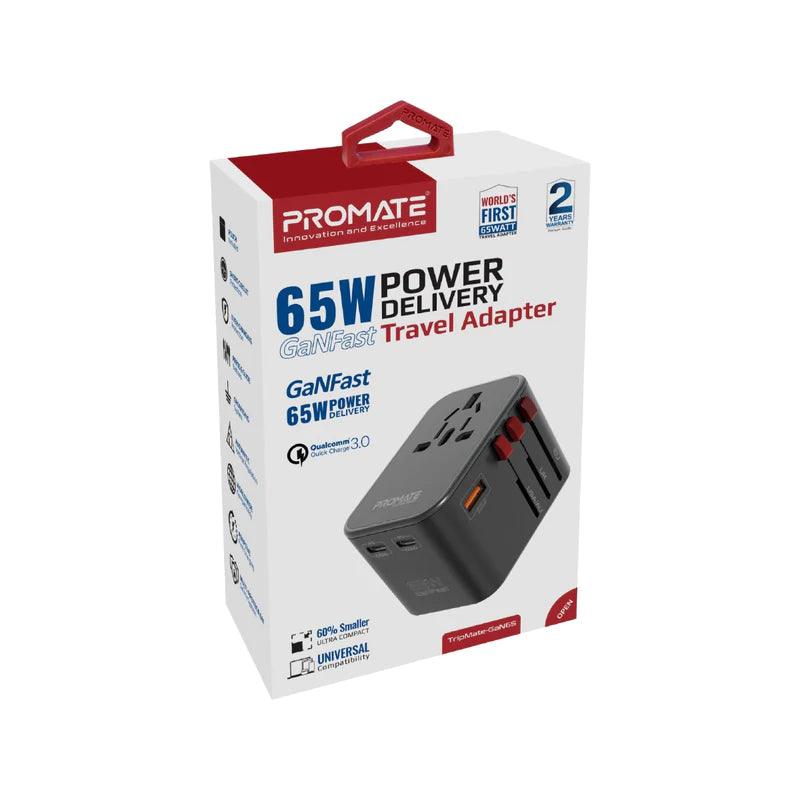 PROMATE TripMate GaN65 65W GaNFast Travel Adapter - Black