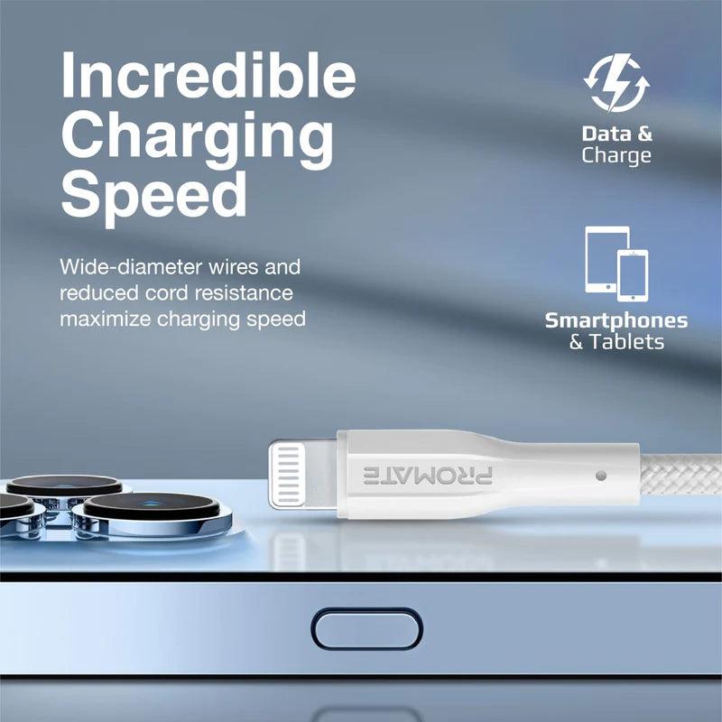 PROMATE XCord Ai Durable Fast Charging Cable for Apple Devices