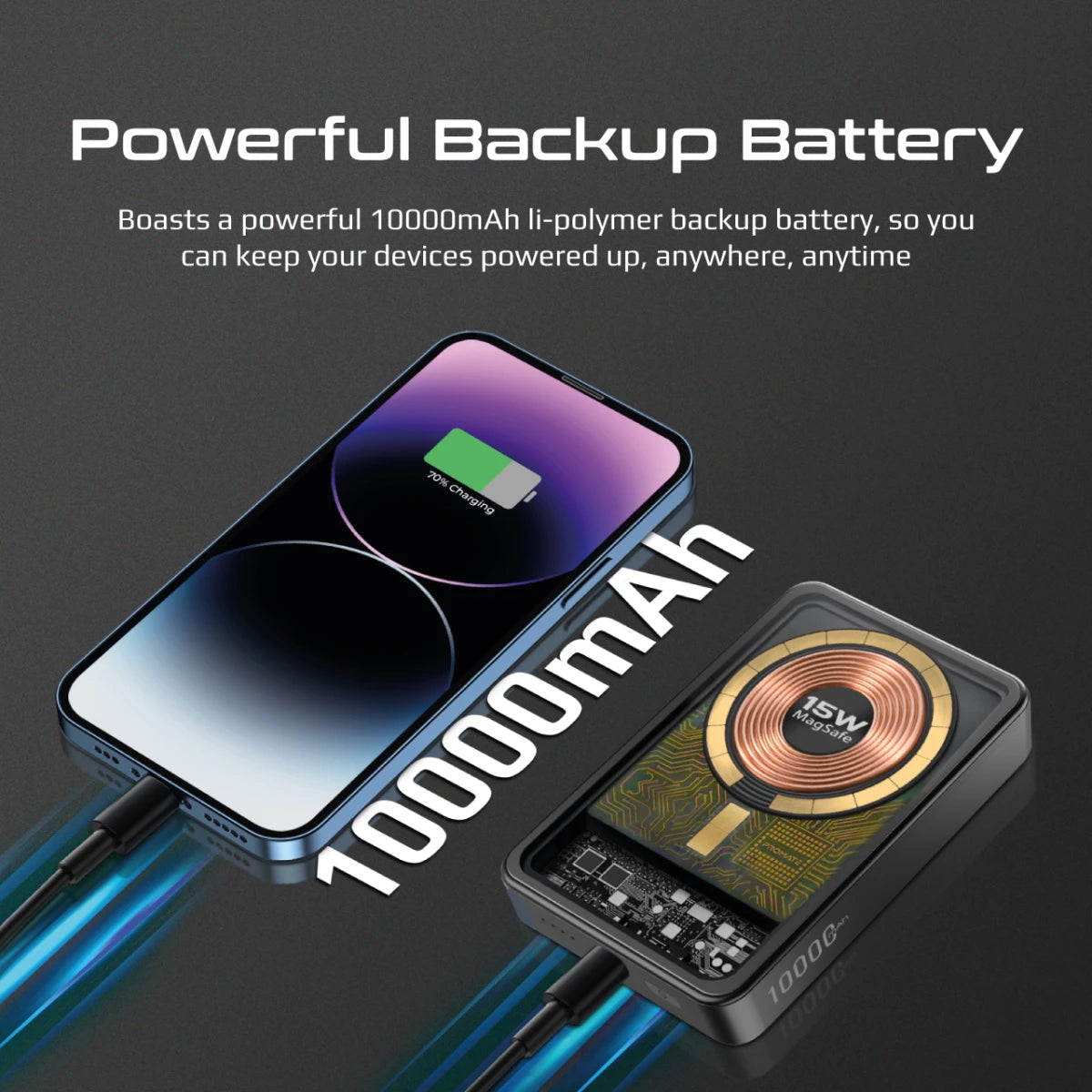 PROMATE LucidPack 10 Transparent Power Bank 10000mAh 15W Wireless