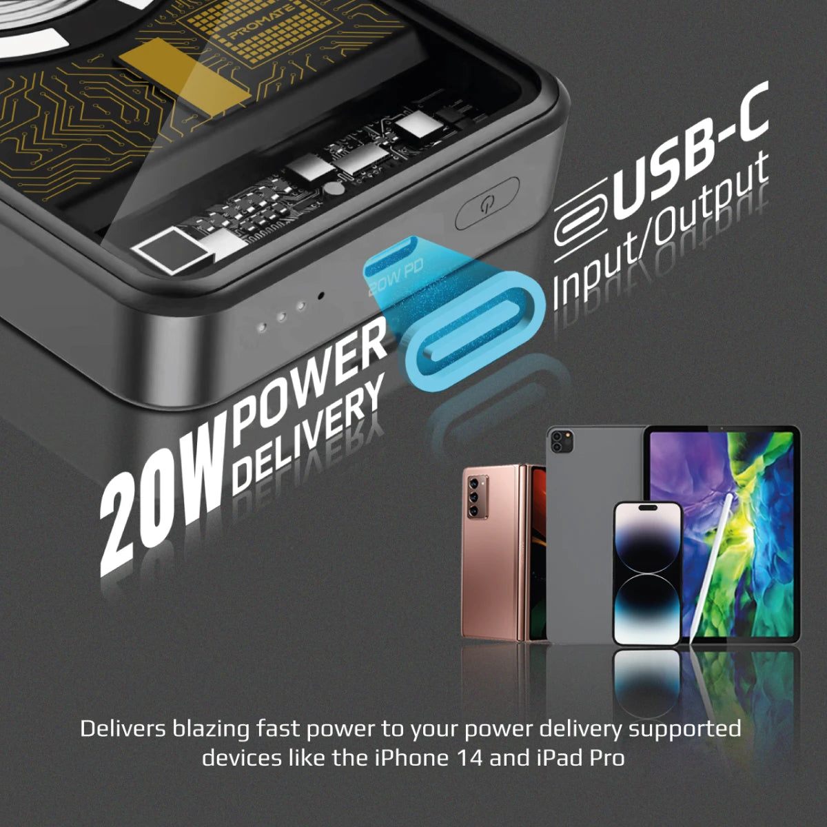 PROMATE LucidPack 10 Transparent Power Bank 10000mAh 15W Wireless