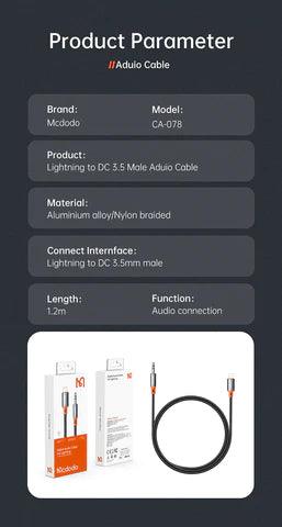 Mcdodo Lightning to 3.5mm Audio Cable 1.2M - Black