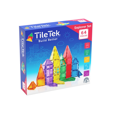 TileTek Magnetic Tiles Explorer Set, 64 Pieces, Ages 3+