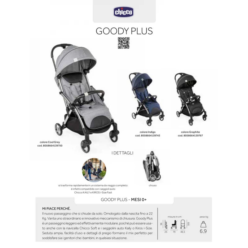 عربة أطفال Chicco Buggy Goody Plus – رمادي مريحة وعملية