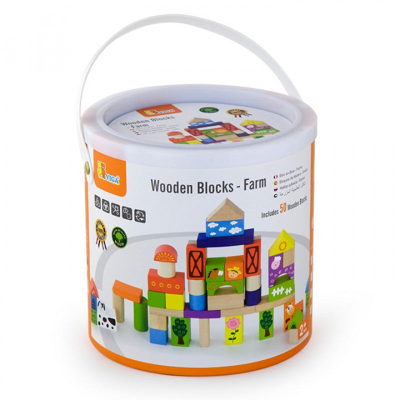 VIGA Wooden Blocks Farm Design - 50-Piece Set