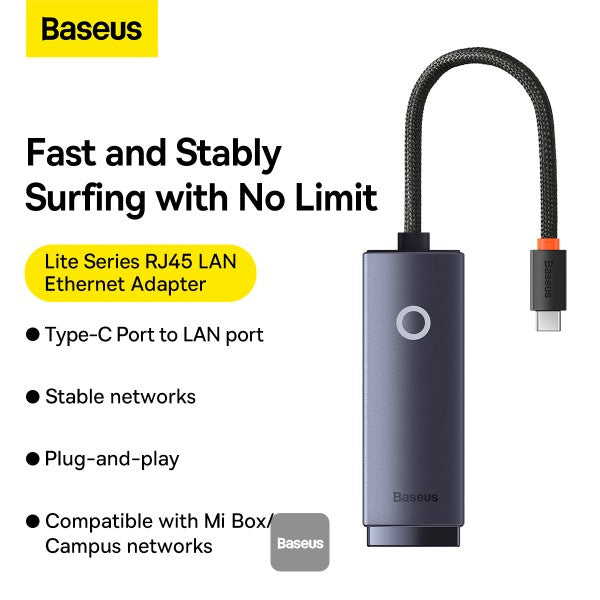 Baseus Lite Series Ethernet Adapter Type-C to RJ45 LAN – Grey