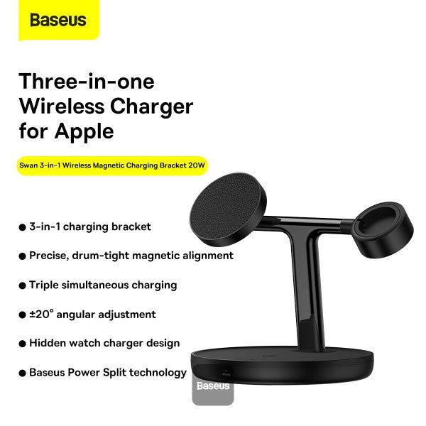 Baseus Swan 3-in-1 Wireless Magnetic Charger 20W - Black