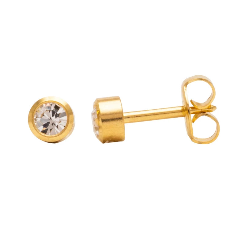 Studex Gold Plated Bezel April Crystal Earrings