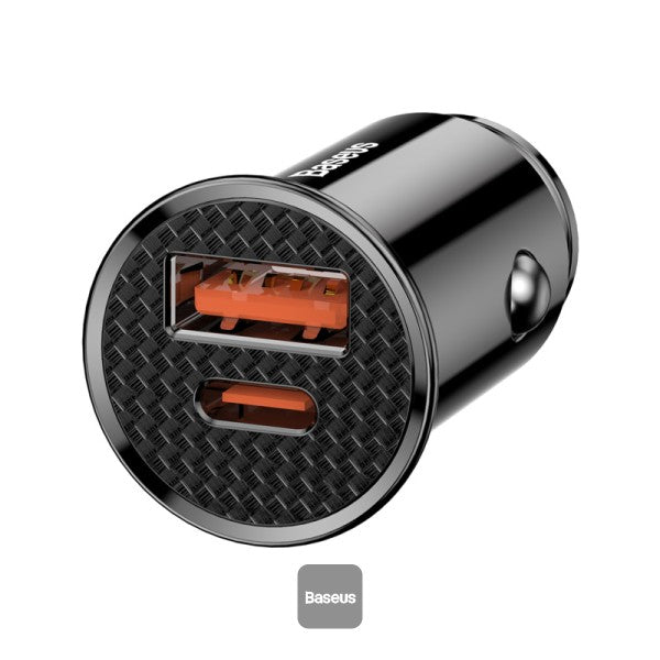 Baseus Circular Plastic 2 Port USB & Type-C 30W PPS Car Charger