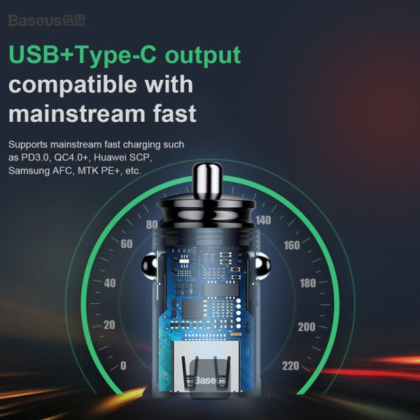 Baseus Circular Plastic 2 Port USB & Type-C 30W PPS Car Charger