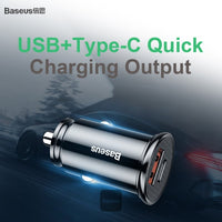 Baseus Circular Plastic 2 Port USB & Type-C 30W PPS Car Charger