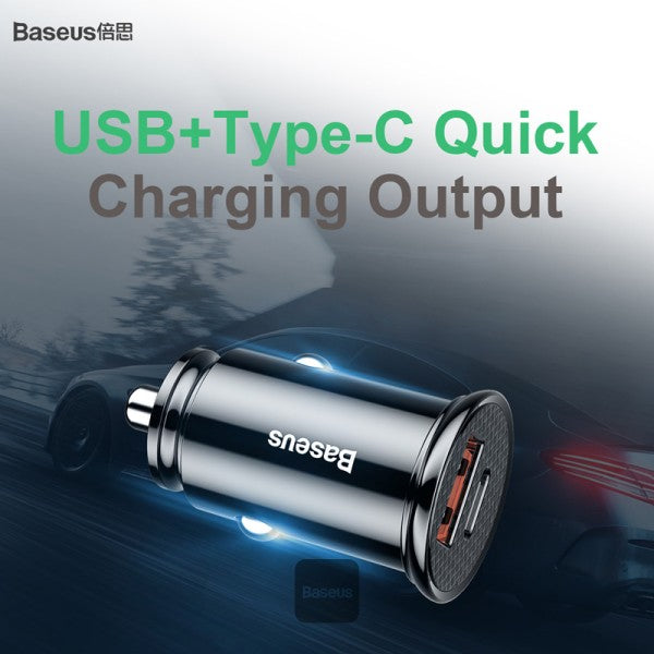 Baseus Circular Plastic 2 Port USB & Type-C 30W PPS Car Charger