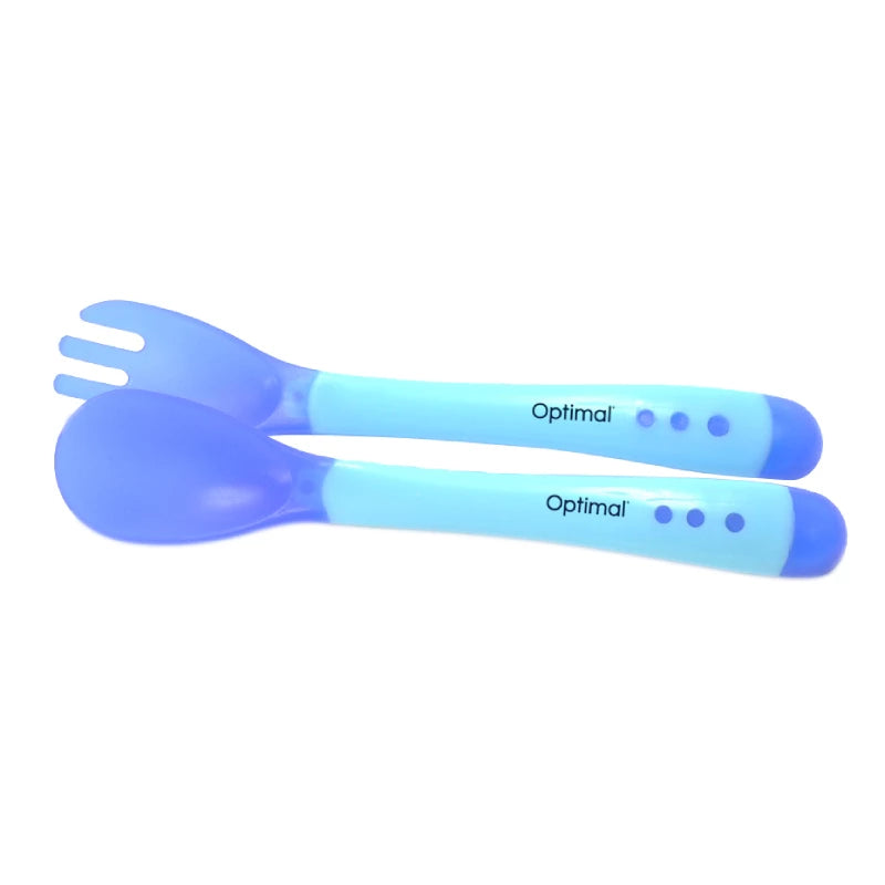Optimal Soft Grip Spoon & Fork – Assorted Colors for Kids