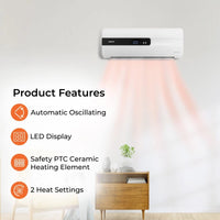 Geepas 2000W PTC Ceramic Wall Heater, Auto Oscillating, Remote Control, White GWH28515
