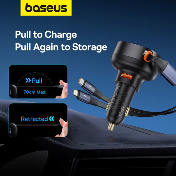 Baseus Enjoyment Pro Car Charger U+Retractable C & iP Cable 60W Cluster