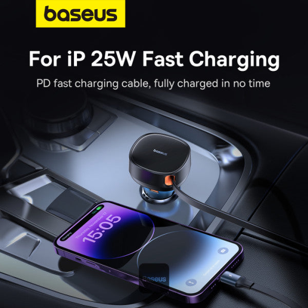 Baseus Enjoyment Pro Car Charger U+Retractable C & iP Cable 60W Cluster