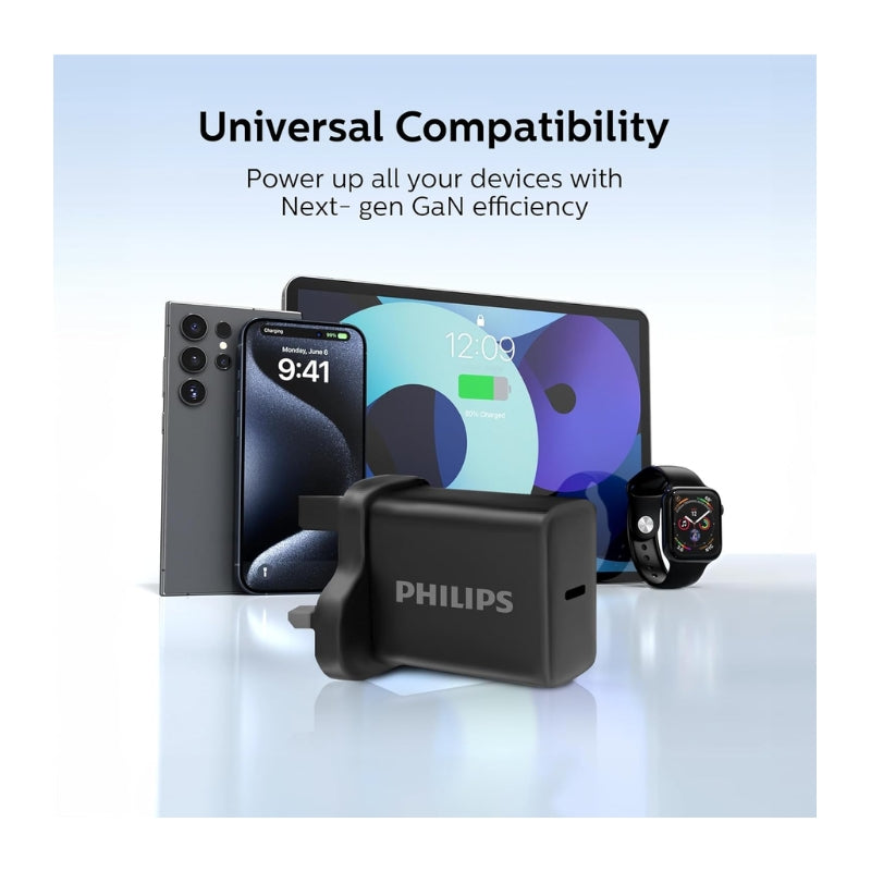 شاحن حائطي Philips 30W مع كابل USB-C أسود للشحن السريع