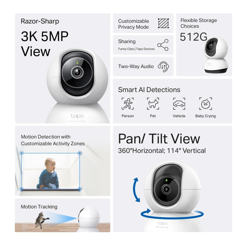 TP-Link Tapo TC74 3K AI Smart Camera | 360° View & Night Vision