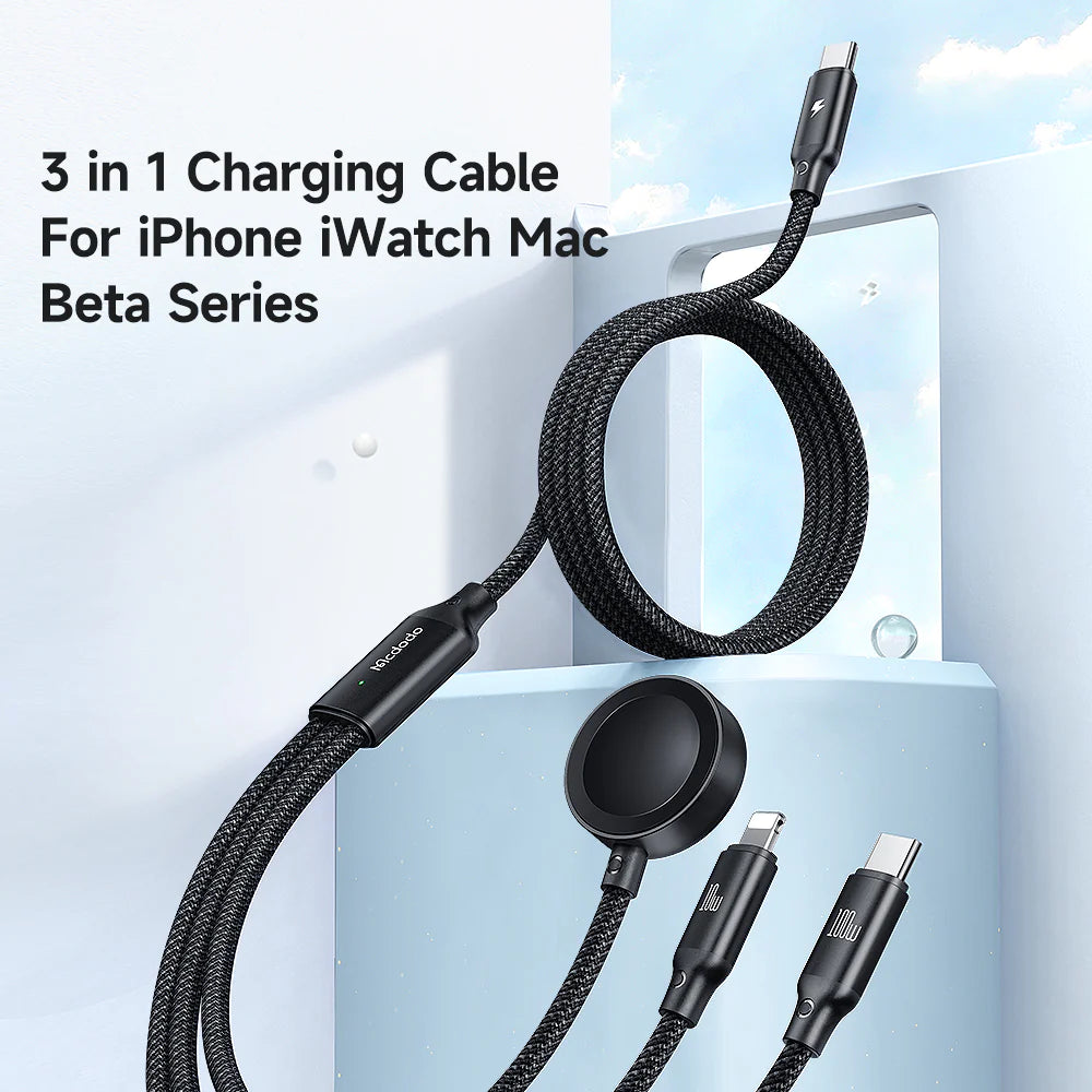 Mcdodo 3 in 1 Wireless Charging Cable Fast & Easy Charging - Black