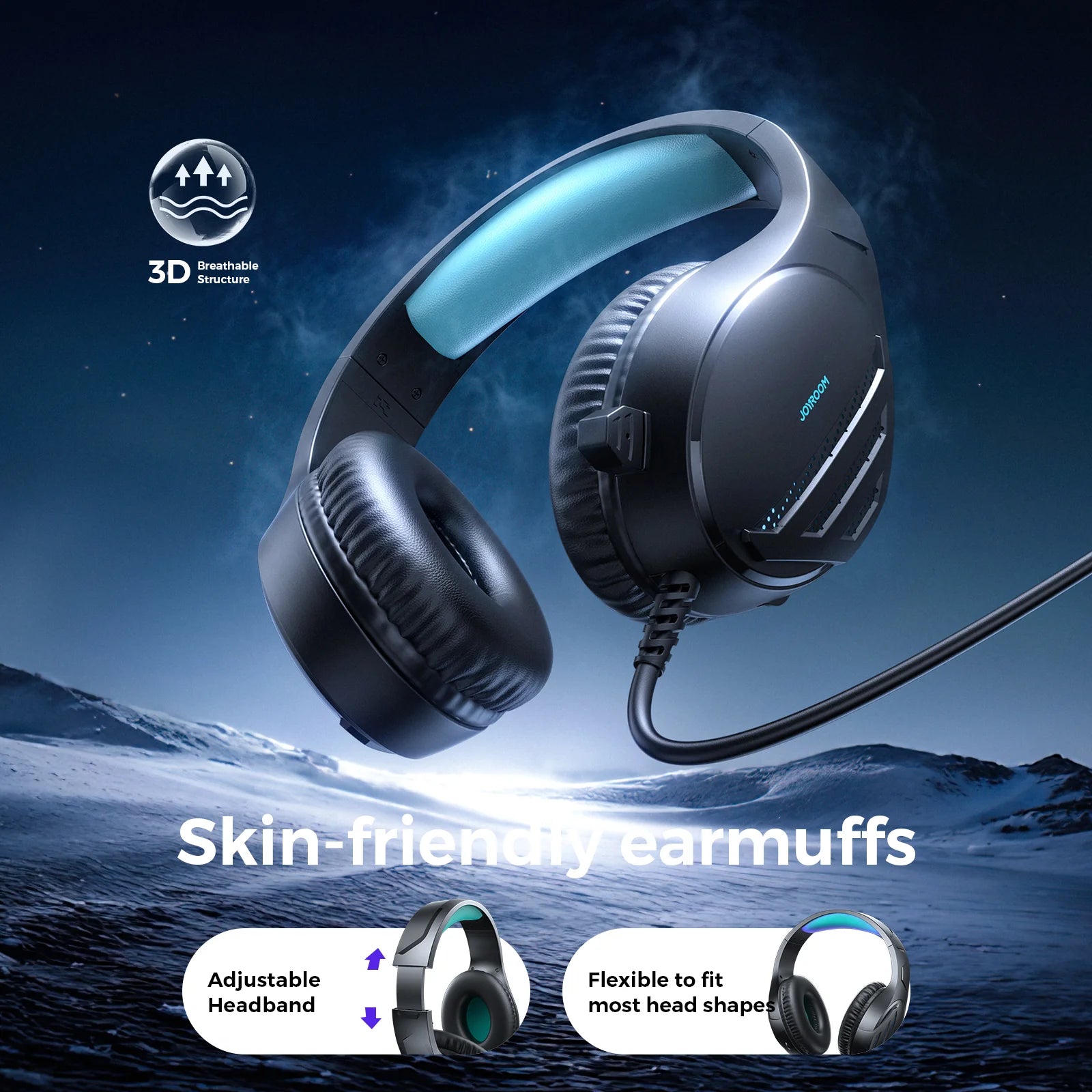 Joyroom JR-HG2 Gaming Headset – 50mm Sound & Ice Blue Light